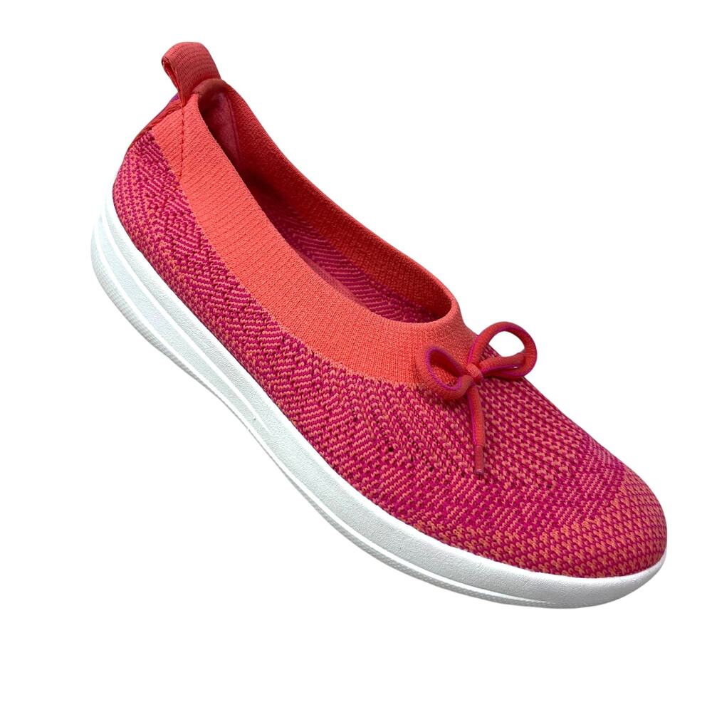 FitFlop Uberknit Slip On Women's Size 7 Ballet Flat Bow Coral Orange Pink‎ Mesh